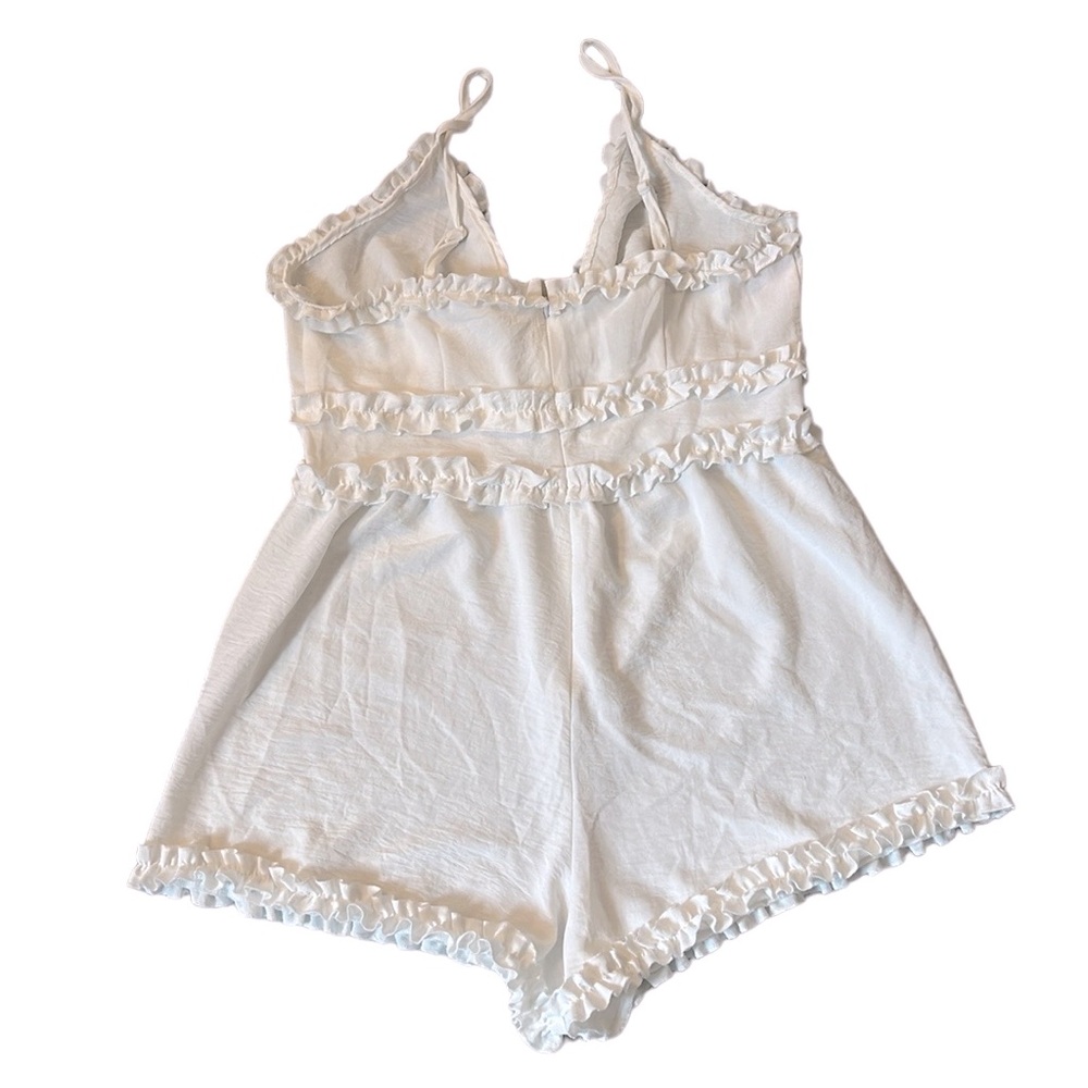 Spaghetti Strap White Ruffle Romper - Picture 2 of 7